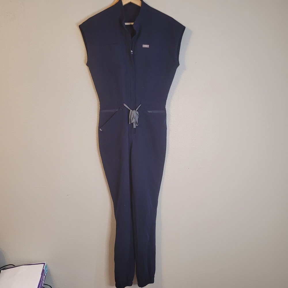 Figs Technical Collection Cargo Jumpsuit Women XXS Blue Navy Scrubs